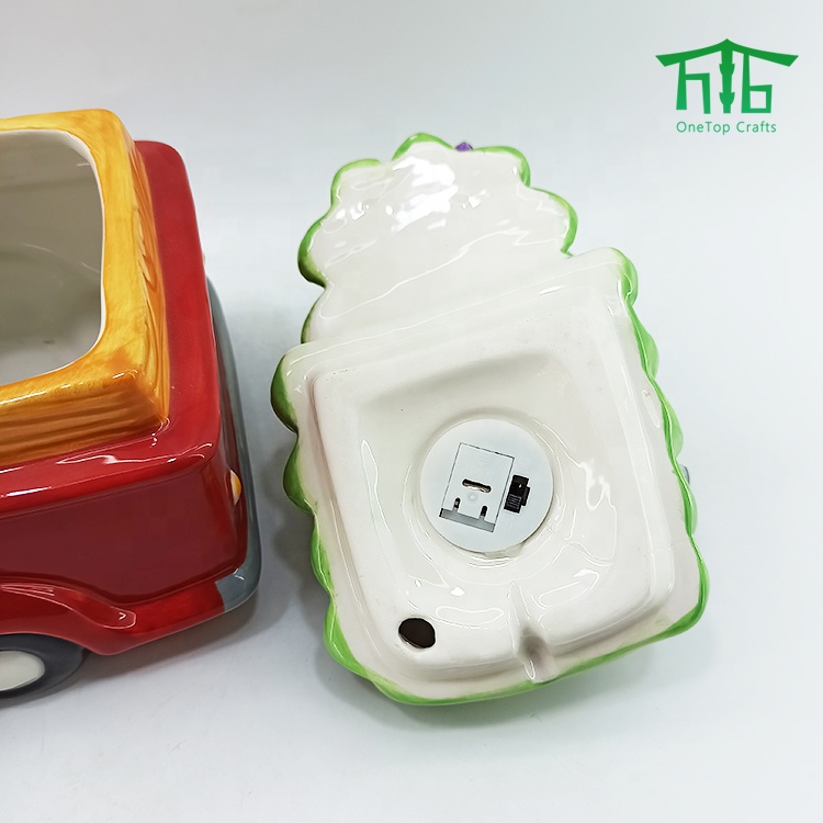 Ceramic Truck Christmas Tree LED lights Cookie JAR