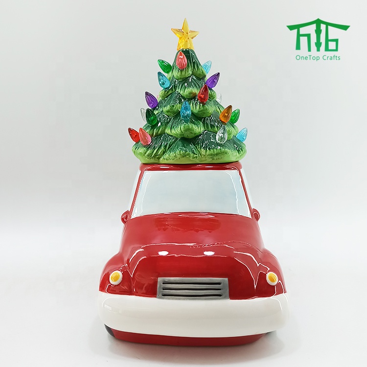 Ceramic Truck Christmas Tree LED lights Cookie JAR