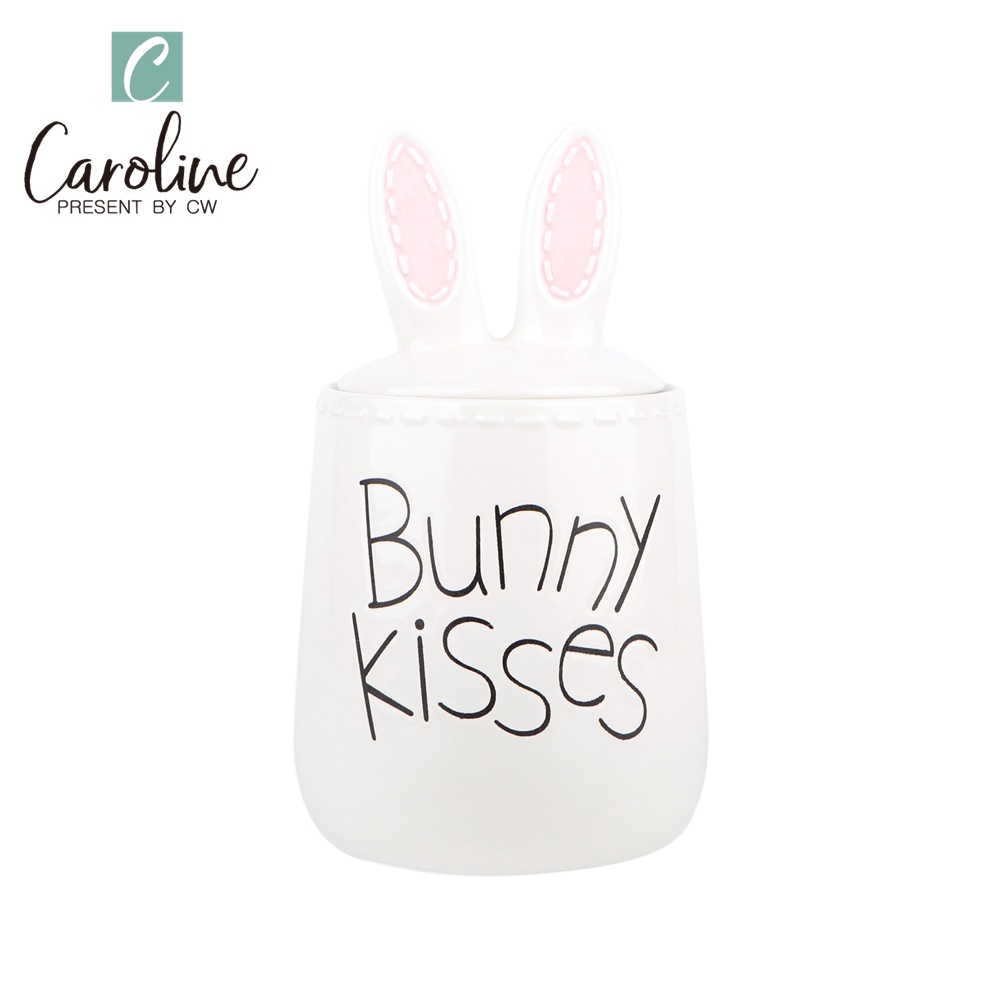 Ceramic Wholesale White 3D Bunny Ear Canister Coffee Jar