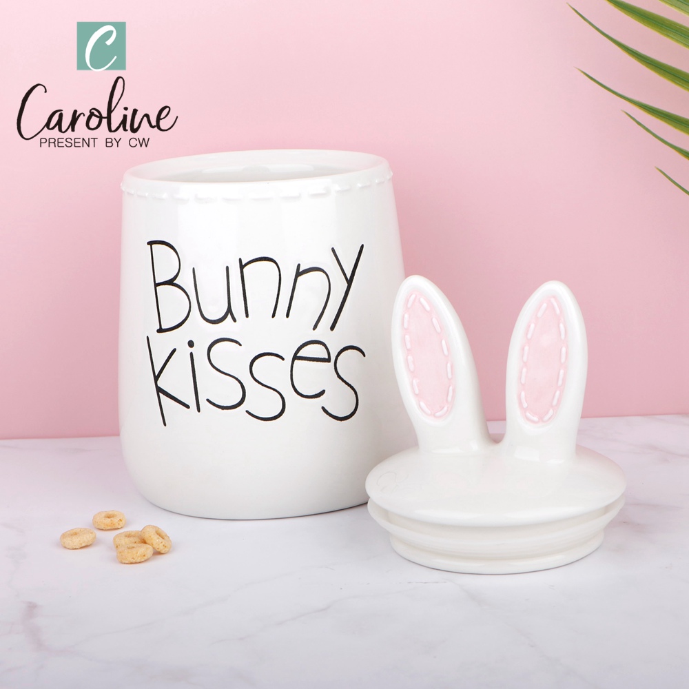 Ceramic Wholesale White 3D Bunny Ear Canister Coffee Jar
