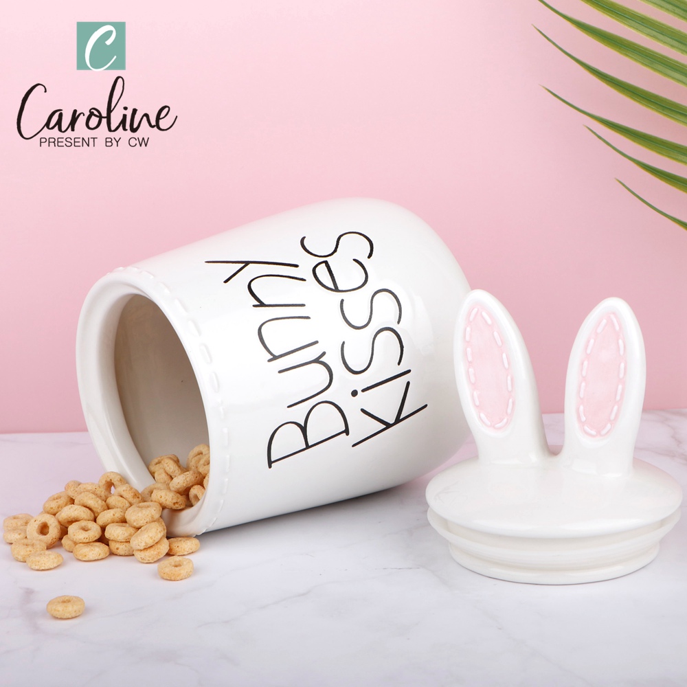Ceramic Wholesale White 3D Bunny Ear Canister Coffee Jar