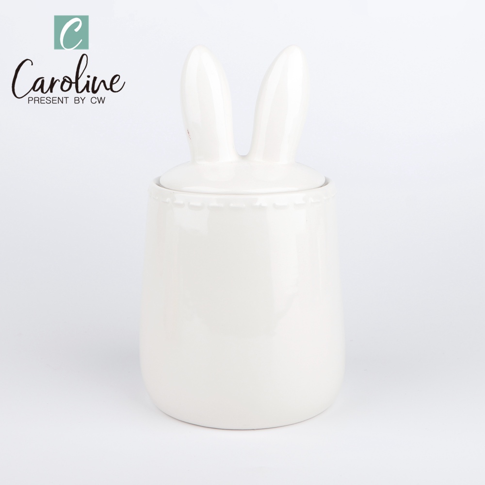 Ceramic Wholesale White 3D Bunny Ear Canister Coffee Jar