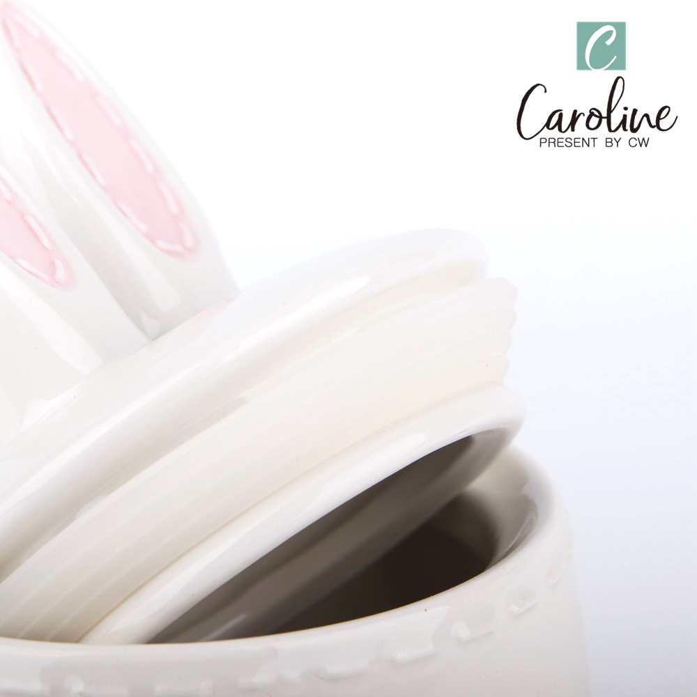 Ceramic Wholesale White 3D Bunny Ear Canister Coffee Jar