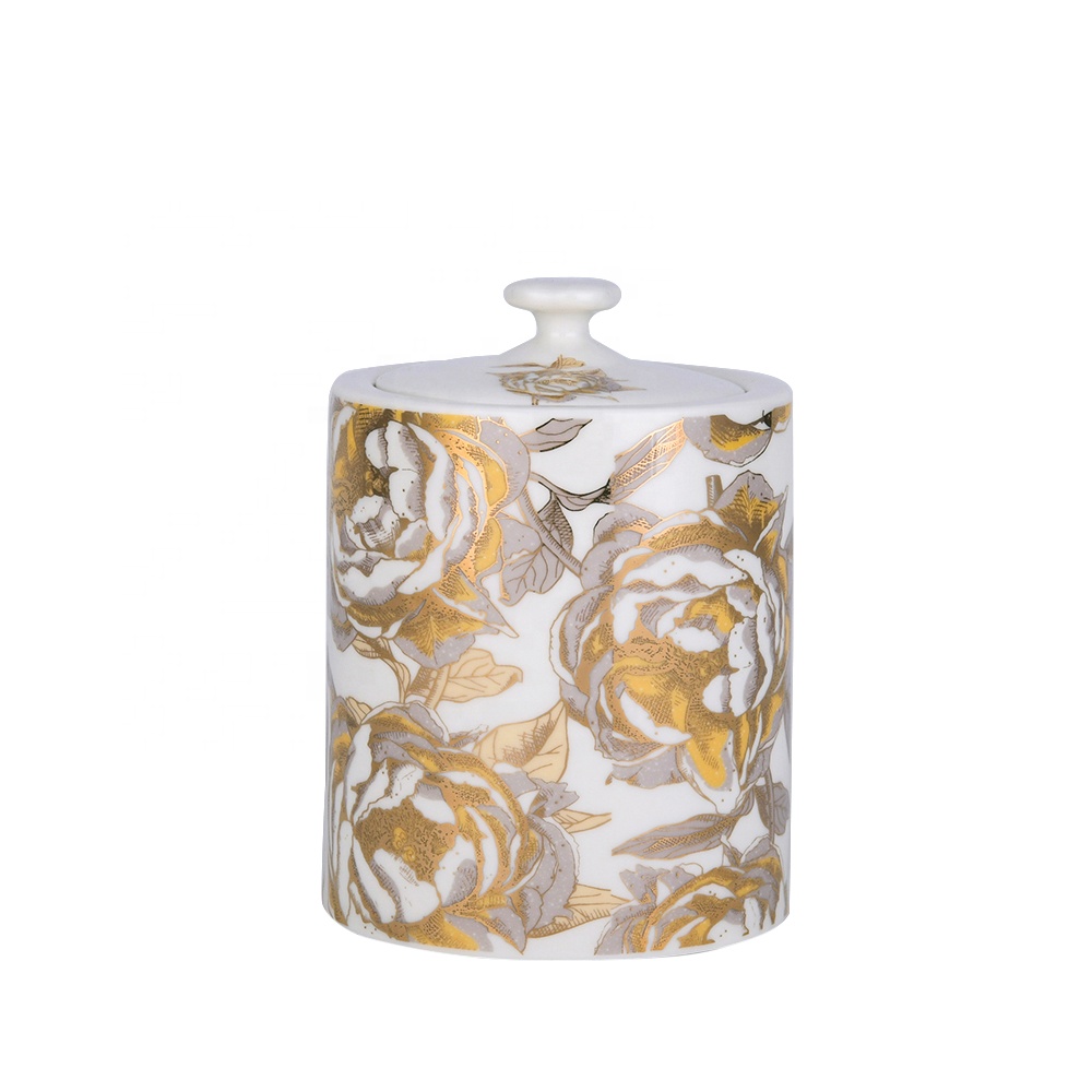 Ceramic gold luxury kitchen canister with lid for sugar tea coffee storage