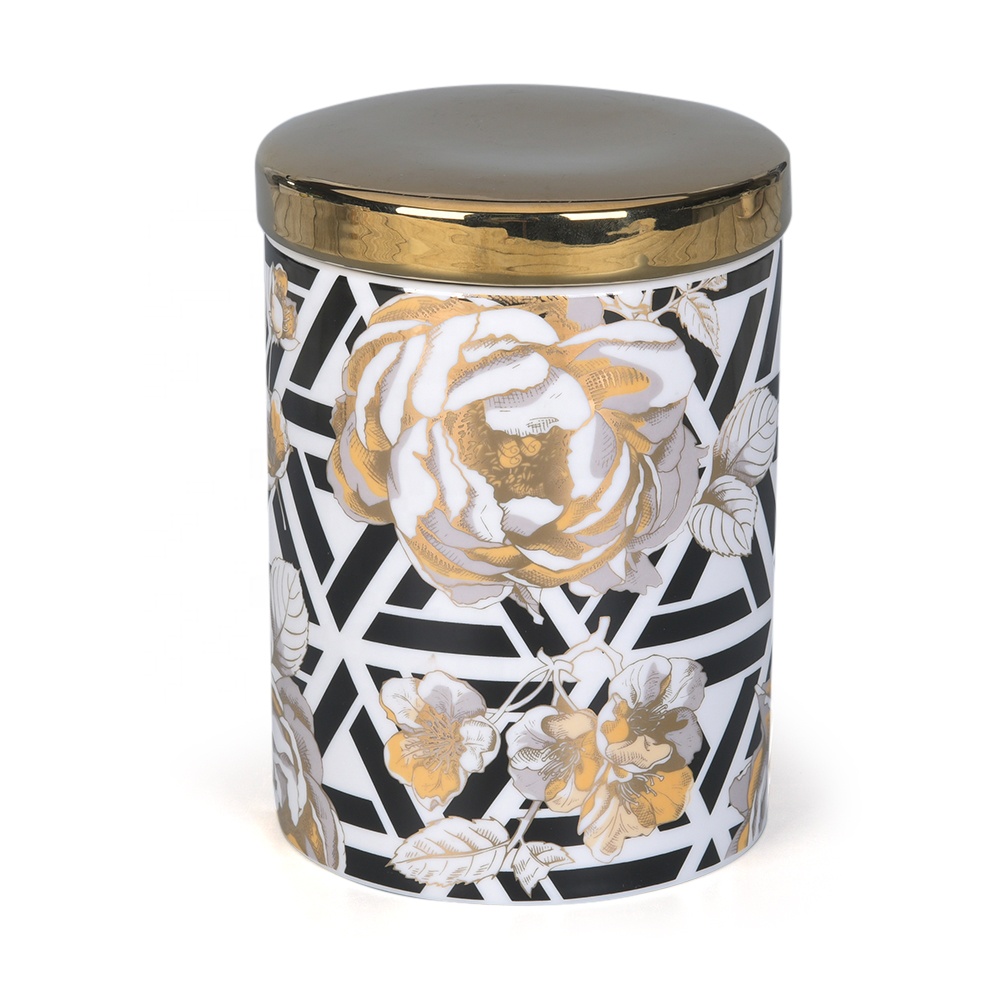 Ceramic gold luxury kitchen canister with lid for sugar tea coffee storage