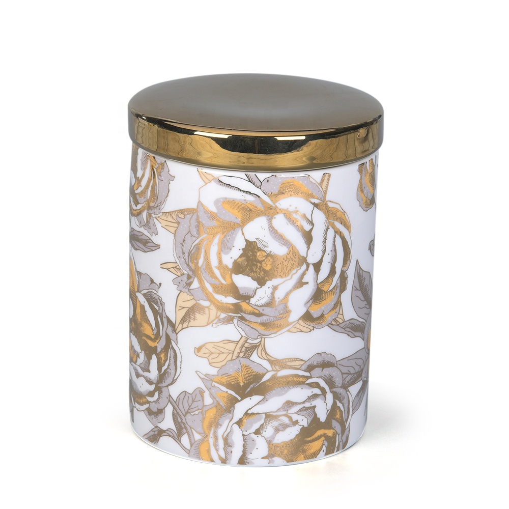 Ceramic gold luxury kitchen canister with lid for sugar tea coffee storage