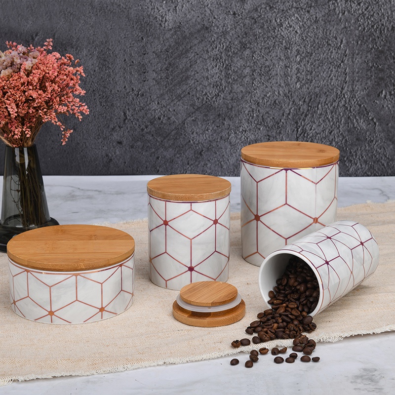 Ceramic rose gold marble cookie coffee food storage airtight canister set wholesale