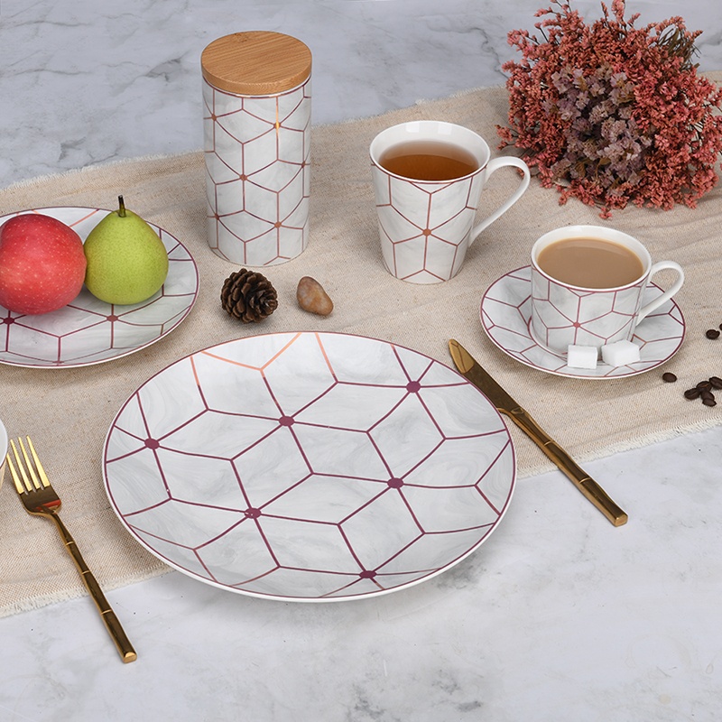 Ceramic rose gold marble cookie coffee food storage airtight canister set wholesale