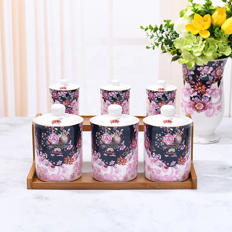 Ceramic round kitchen canister set coffee tea sugar storage airtight canisters