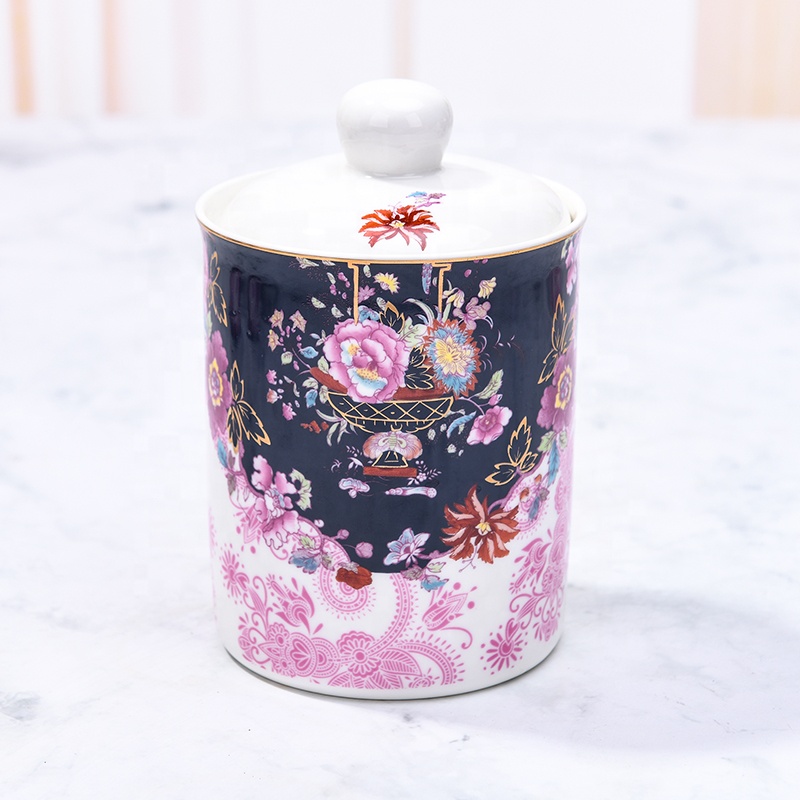 Ceramic round kitchen canister set coffee tea sugar storage airtight canisters