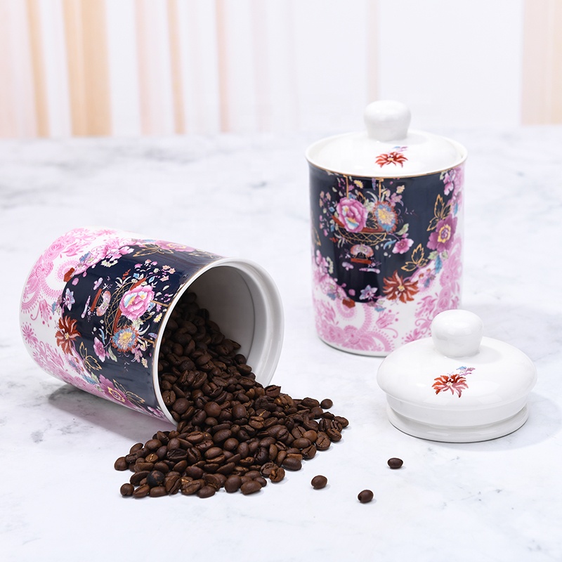 Ceramic round kitchen canister set coffee tea sugar storage airtight canisters