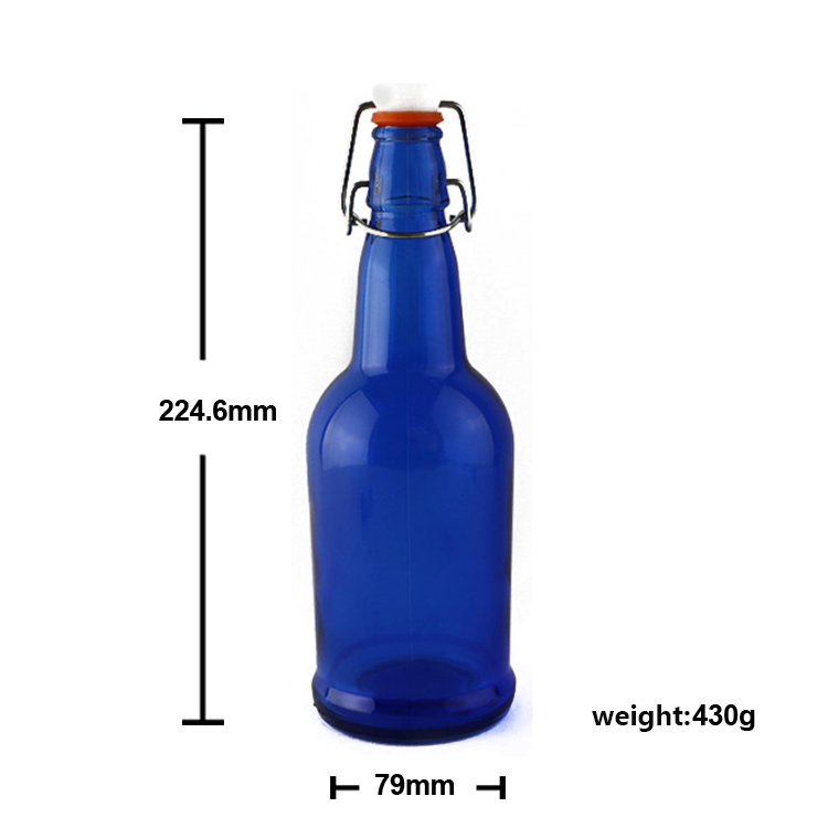 Ceramic swing top beer bottle 500ml blue glass beer bottle