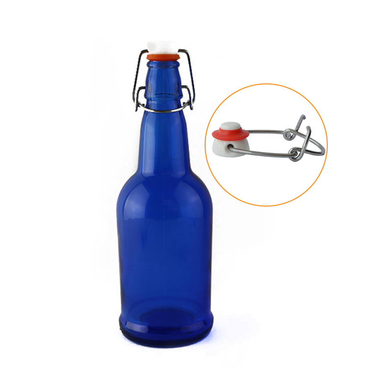 Ceramic swing top beer bottle 500ml blue glass beer bottle