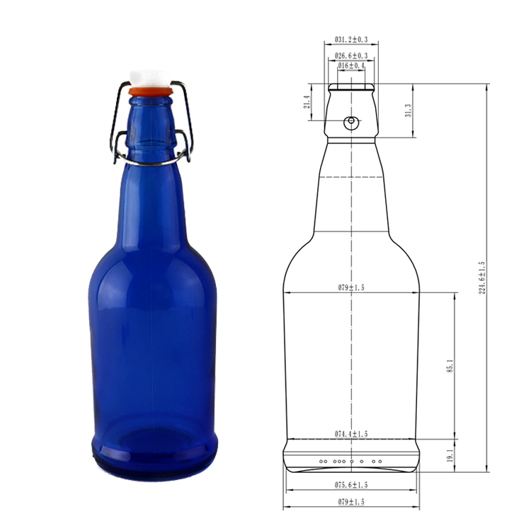Ceramic swing top beer bottle 500ml blue glass beer bottle