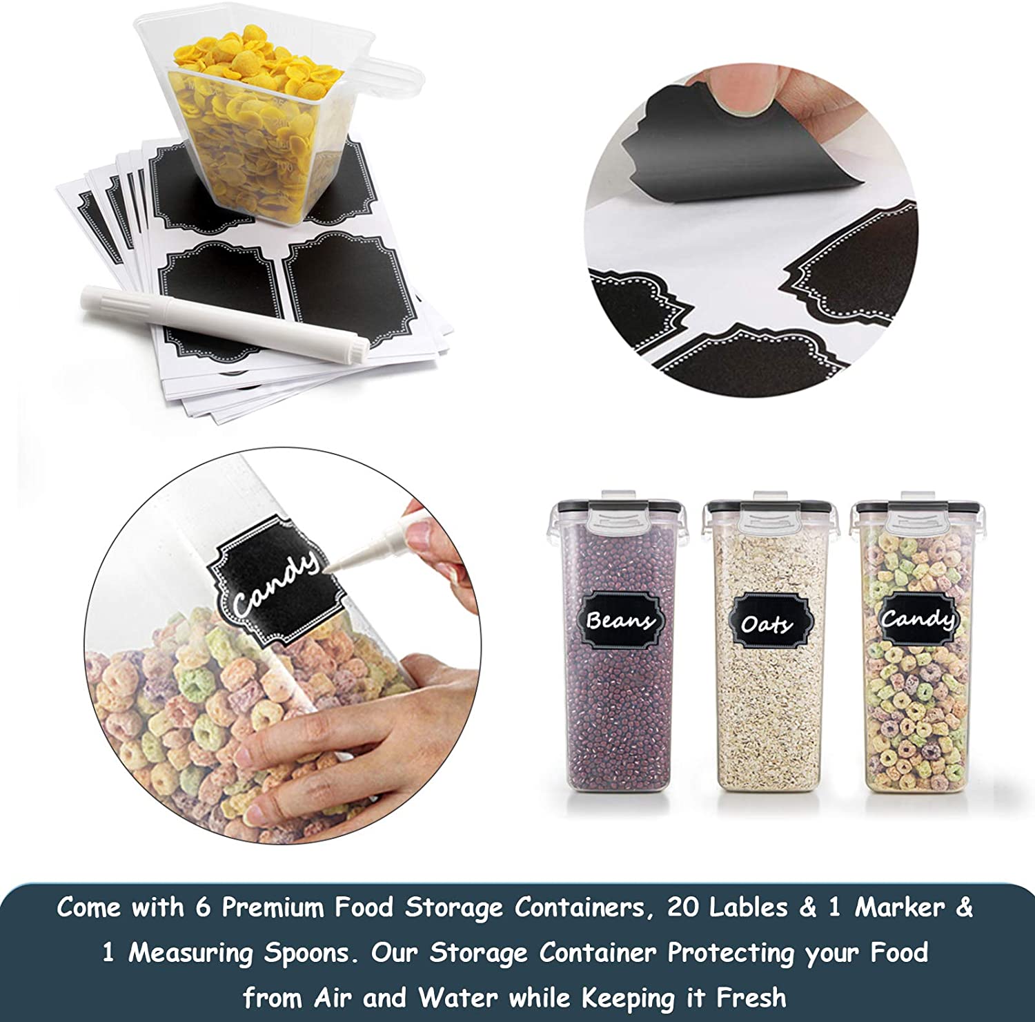 Cereal Container 4L Airtight Plastic Storage Container Set Of 6 With Lids For Grains Dry Food Kitchen Pantry Organization