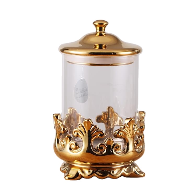 Chaozhou yongsheng unique artistic style gold snacks cookie candy ceramic storage jar for saving food