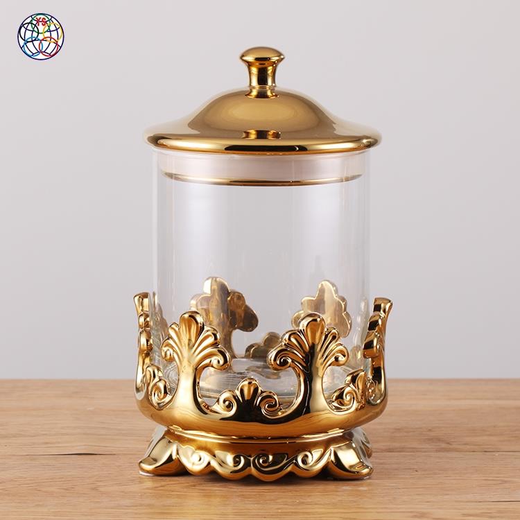 Chaozhou yongsheng unique artistic style gold snacks cookie candy ceramic storage jar for saving food