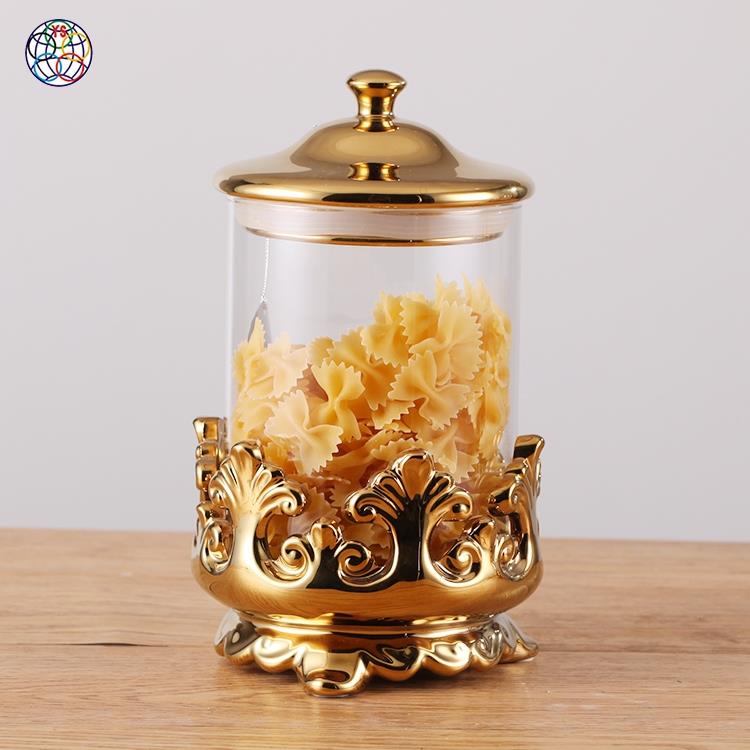 Chaozhou yongsheng unique artistic style gold snacks cookie candy ceramic storage jar for saving food