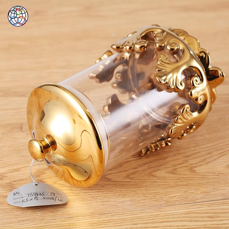Chaozhou yongsheng unique artistic style gold snacks cookie candy ceramic storage jar for saving food