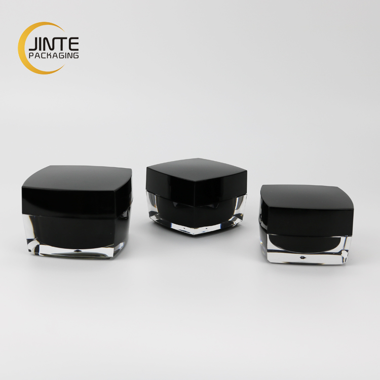 Characteristic Square Cosmetic Acrylic Jar With black PP Liner And Shiny black  Lid