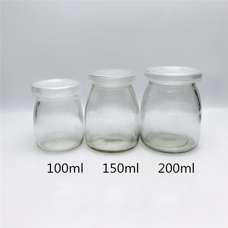 Cheap 100ml 150ml 200ml clear pudding glass jar with plastic lid