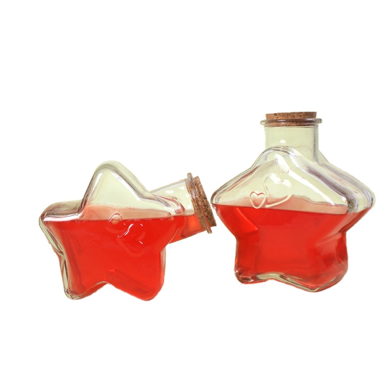 Cheap 100ml 250ml 500ml Star Shape Airtight Glass Jar with Wooden Cork Stopper