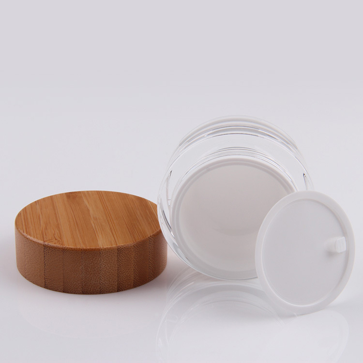 Cheap 15 30 50 ml lotion gel skin care container packaging empty cosmetic face cream jar with bamboo wooden lid