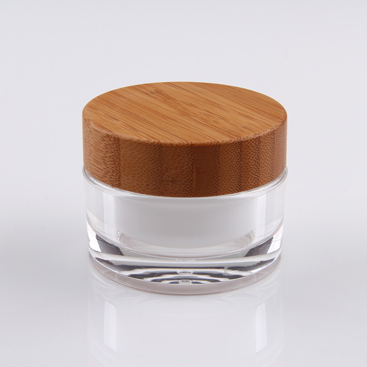 Cheap 15 30 50 ml lotion gel skin care container packaging empty cosmetic face cream jar with bamboo wooden lid