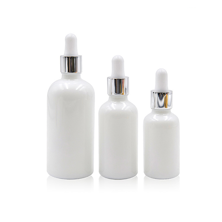 Cheap 15ml 20ml 30ml 50ml White Natural Ceramic Cosmetic Milky Serum Dropper Bottle with Silver Cap for Essential oil