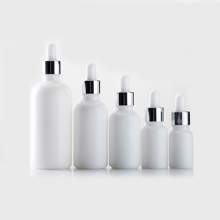 Cheap 15ml 20ml 30ml 50ml White Natural Ceramic Cosmetic Milky Serum Dropper Bottle with Silver Cap for Essential oil