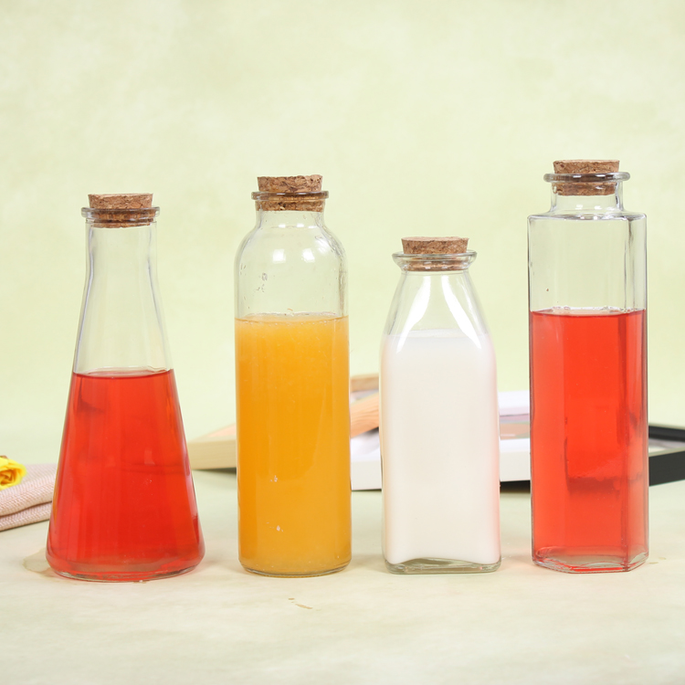 Cheap 320ml 350ml Conical Flask Cylinder Clear Juice Glass Bottles for Beverage Container