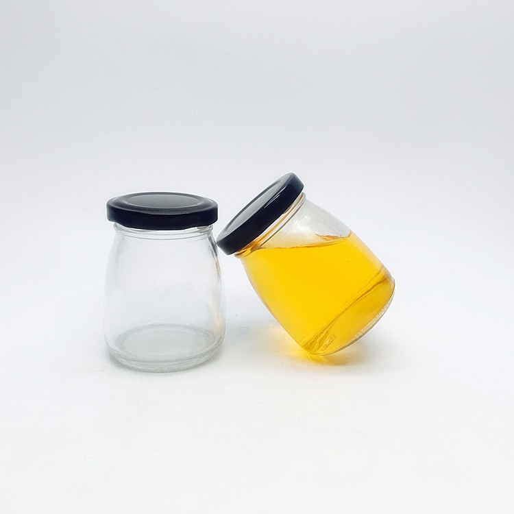 Cheap 4oz mini clear 100ml airtight recycled empty glass pudding yoghurt dessert jars stash jar with black metal lid wholesale