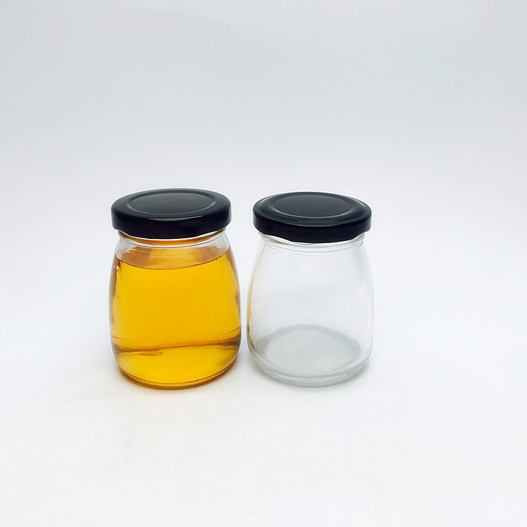 Cheap 4oz mini clear 100ml airtight recycled empty glass pudding yoghurt dessert jars stash jar with black metal lid wholesale