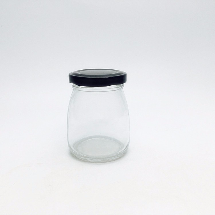Cheap 4oz mini clear 100ml airtight recycled empty glass pudding yoghurt dessert jars stash jar with black metal lid wholesale