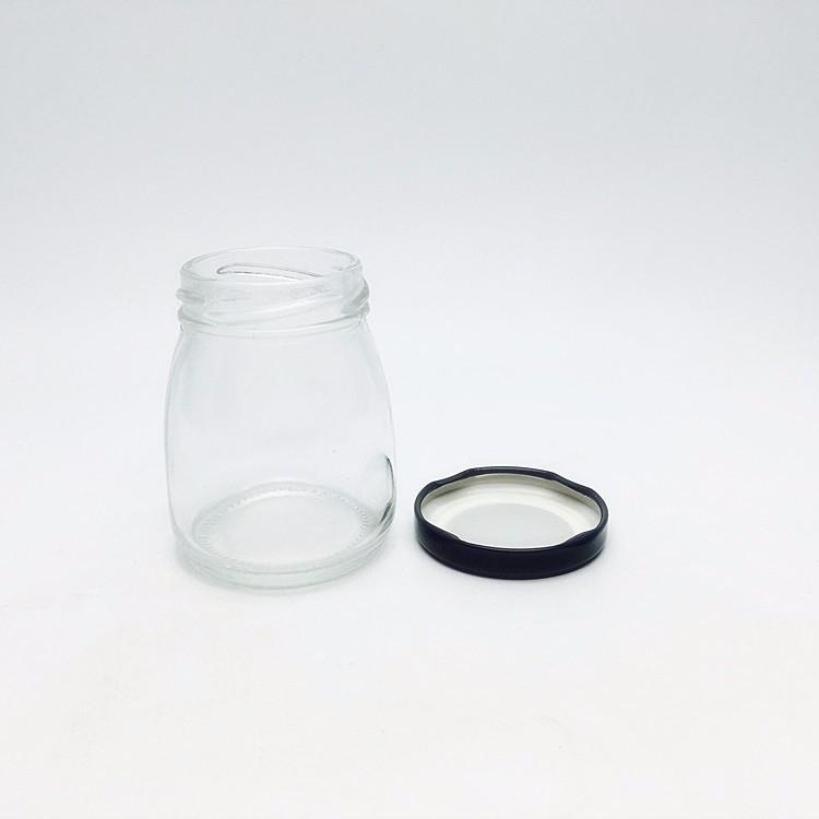 Cheap 4oz mini clear 100ml airtight recycled empty glass pudding yoghurt dessert jars stash jar with black metal lid wholesale