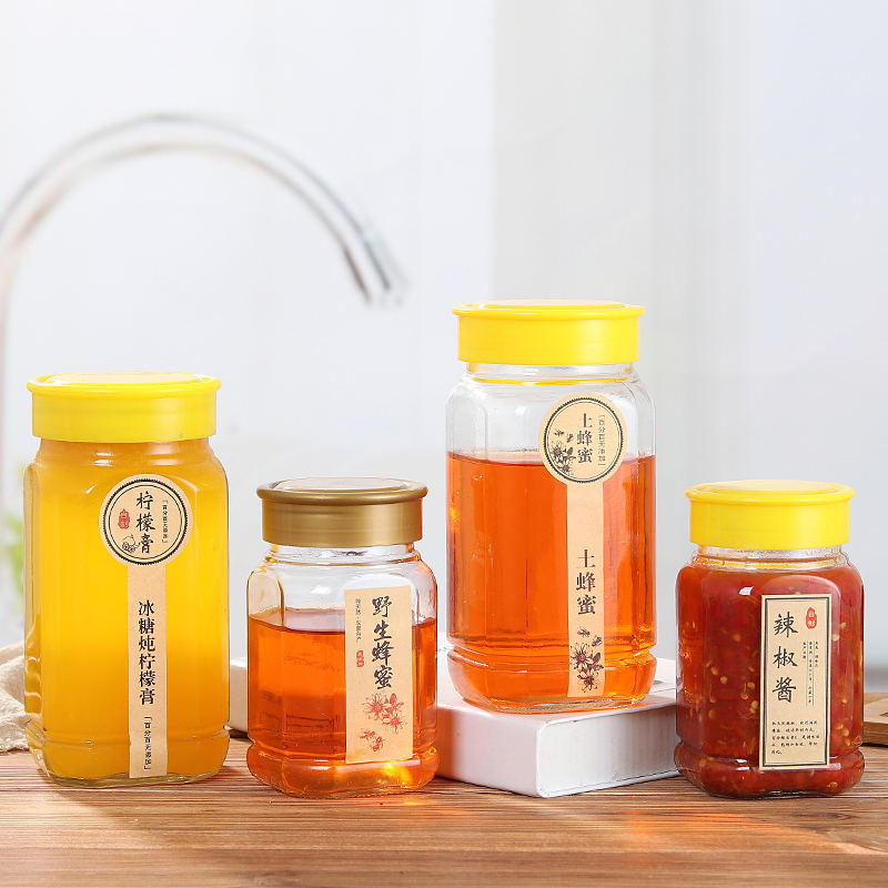 Cheap 500g square honey chilli glass jar for jam hot sauce bottle clear empty glass food storage jar with plastic lids in stock