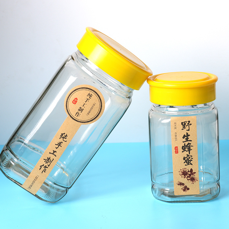 Cheap 500g square honey chilli glass jar for jam hot sauce bottle clear empty glass food storage jar with plastic lids in stock