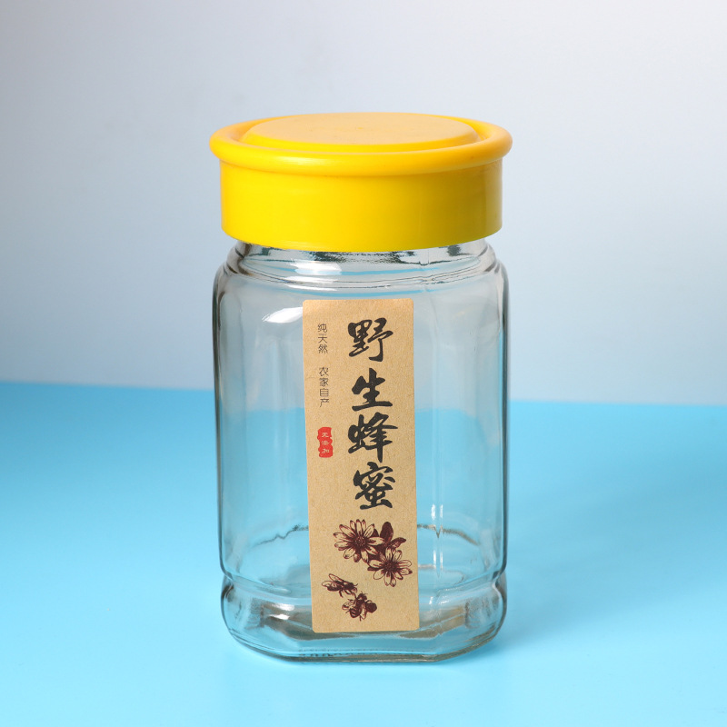 Cheap 500g square honey chilli glass jar for jam hot sauce bottle clear empty glass food storage jar with plastic lids in stock
