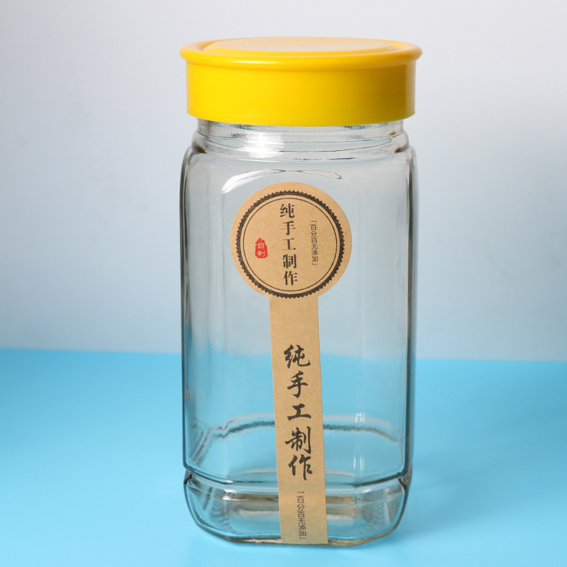 Cheap 500g square honey chilli glass jar for jam hot sauce bottle clear empty glass food storage jar with plastic lids in stock