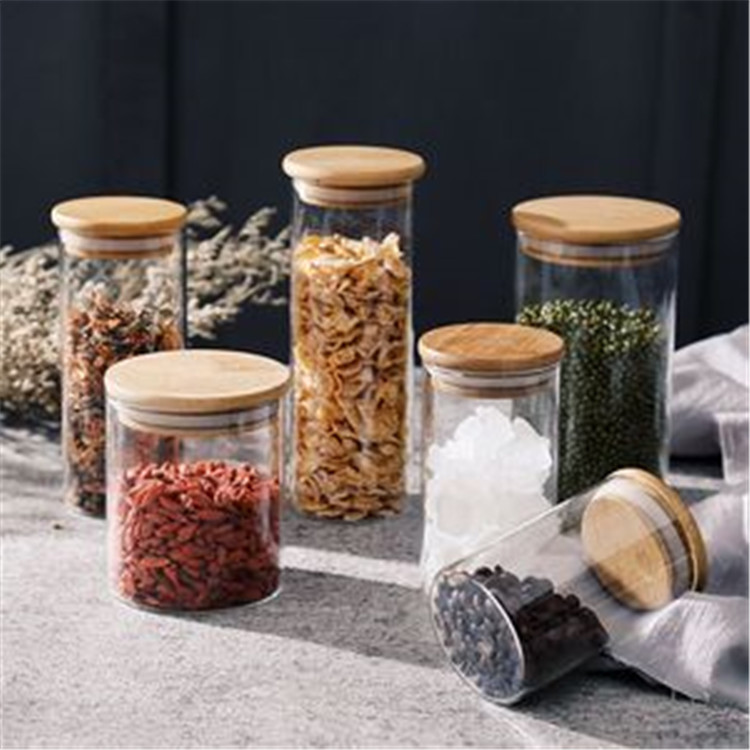 Cheap Borosilicate Glass Jar With Bamboo Lid Set Food Storage Glass Jars