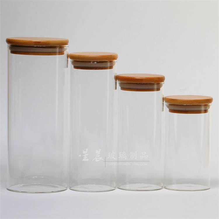 Cheap Borosilicate Glass Jar With Bamboo Lid Set Food Storage Glass Jars