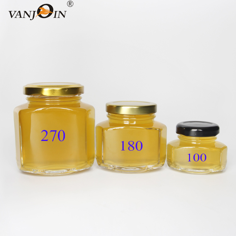 Cheap Clear 60g 150g 250g 380g 520g gram honey jars Oval Hex Jam Glass Jar With Screw Lid For Honey Jelly Candy for sale