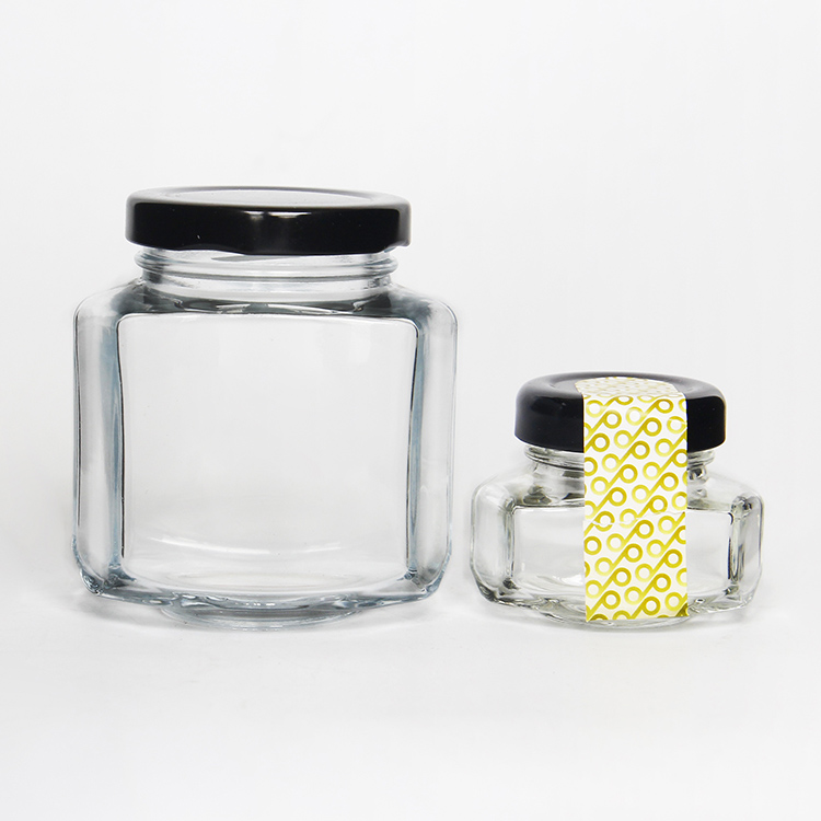 Cheap Clear 60g 150g 250g 380g 520g gram honey jars Oval Hex Jam Glass Jar With Screw Lid For Honey Jelly Candy for sale