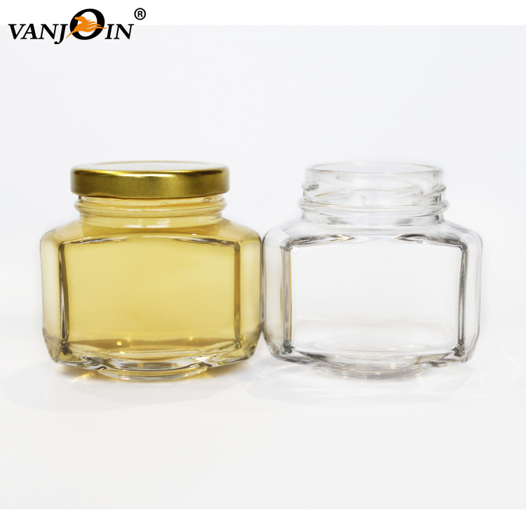 Cheap Clear 60g 150g 250g 380g 520g gram honey jars Oval Hex Jam Glass Jar With Screw Lid For Honey Jelly Candy for sale
