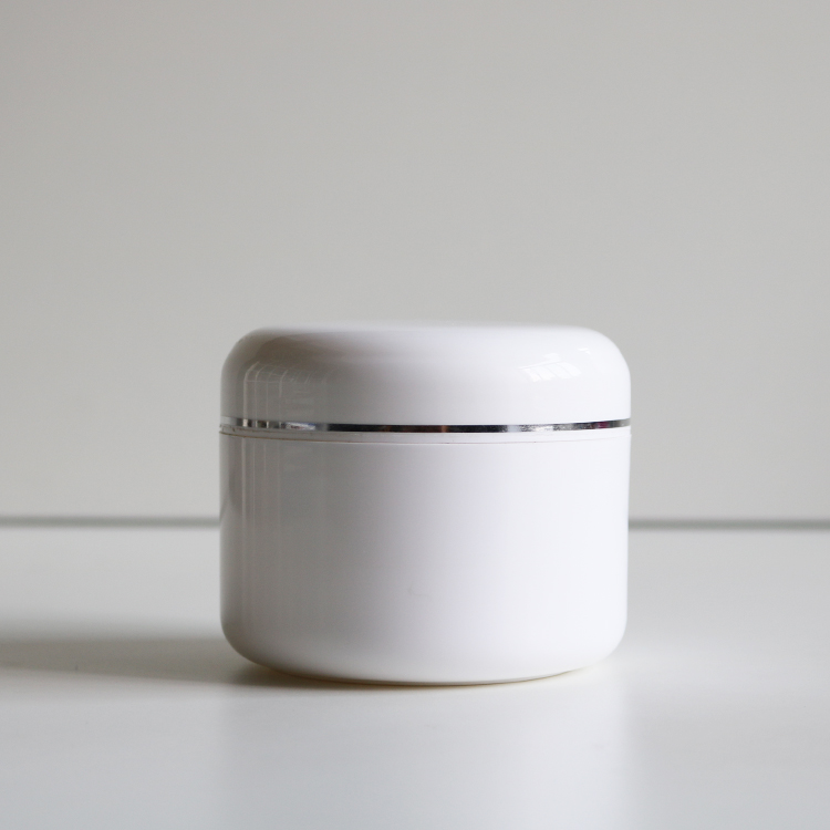 Cheap Empty 100ml 150ml 200ml 250ml White PP Double Wall Cream Jar With Gold Rim Decoration