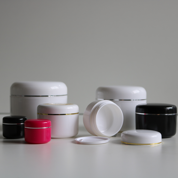 Cheap Empty 100ml 150ml 200ml 250ml White PP Double Wall Cream Jar With Gold Rim Decoration