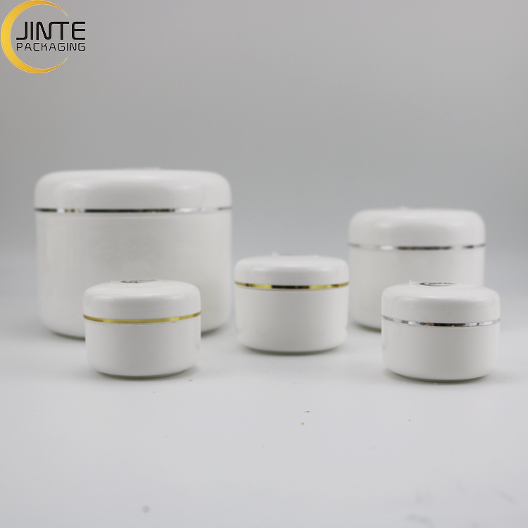 Cheap Empty 30ml 50ml 100ml 200ml 250ml White PP Double Wall Cream Jar With  Rim Decoration