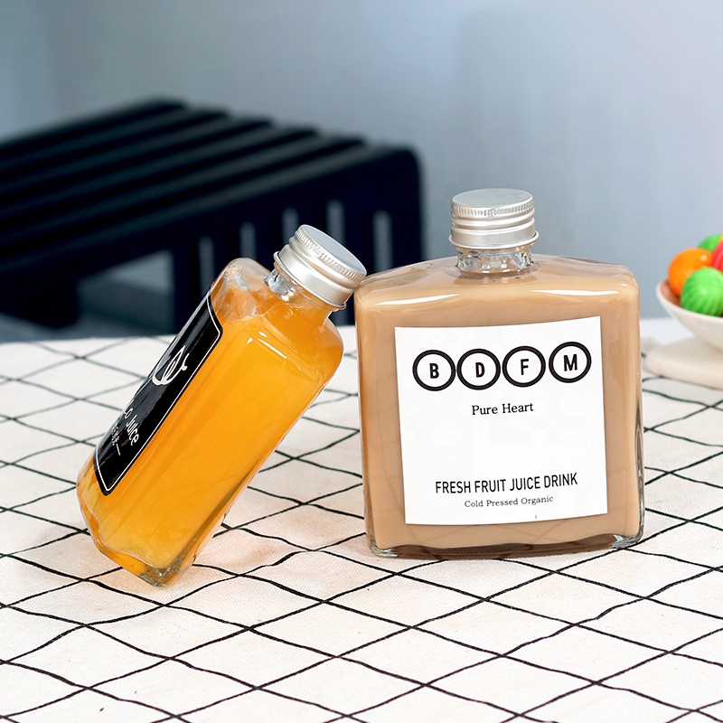 Cheap Fashion 250ml Juice Milk Tea Cold Brew Coffee Bottle Glass with Aluminium Lid