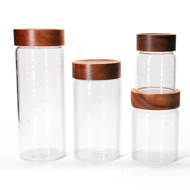 Cheap Food Preservative Jar Borosilicate Airtight Glass Jar Storage Container For Honey Jar Oem With Wood Lids
