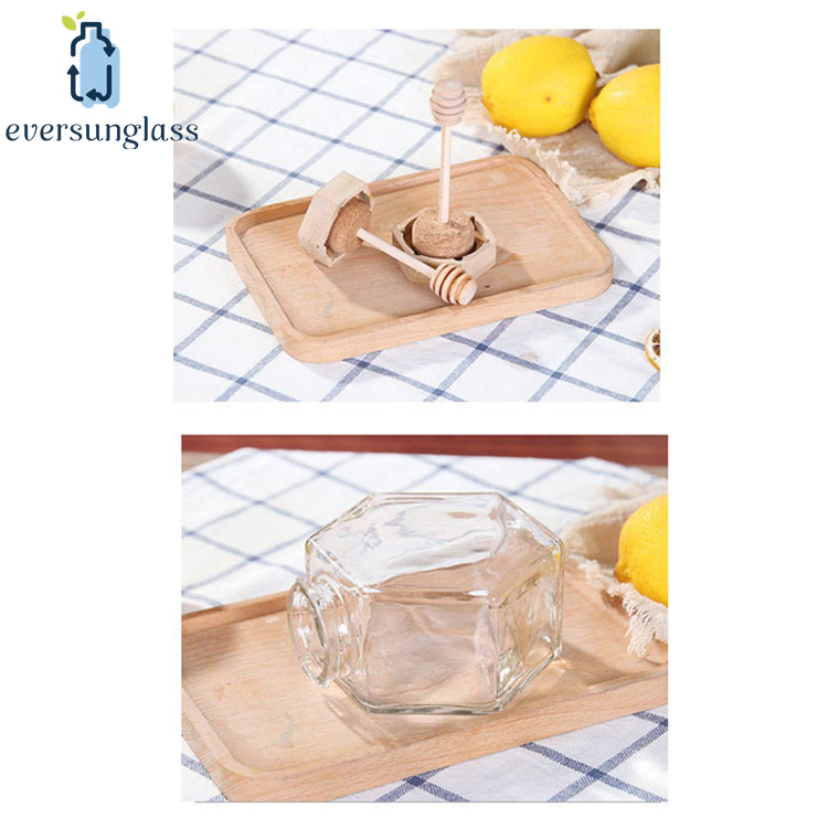 Cheap Glass Honey Pot Hexagon Glass Honey Jar With Wooden Dipper Wedding Favors